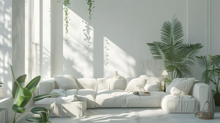 A Spacious Living Room Filled With White Furniture