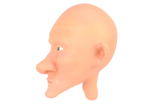 3D render of a male head on a white background. Cartoon character head. 3D render.