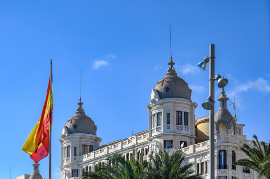 Colonial towers and domes in Casa Carbonell in Alicante, Spain