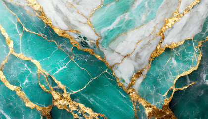 Vintage turquoise marble granite with gilding. Texture stone. Abstract luxury surface. - obrazy, fototapety, plakaty
