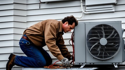 Mechanic at Work: Repairing Air Conditioner, Showcasing Technical Skill and Expertise in HVAC Maintenance."