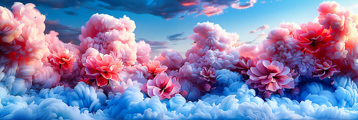 Dreamy Sky and Clouds, Soft Pink and Blue Pastel Colors on Peaceful Weather Background