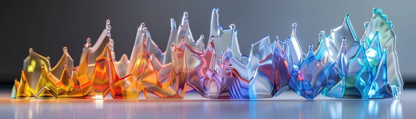 A 3D glass sculpture of rising and falling forex trading graphs embodying the volatility and beauty of the forex market - obrazy, fototapety, plakaty