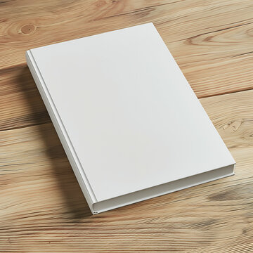 White Blank book cover mockup template for your book cover design, hardcover mock up of top view empty book on wooden desk.