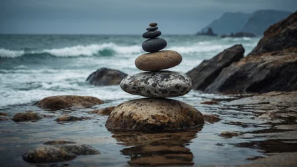 Foto auf Acrylglas zen stones on the beach © SAQLAIN ABBAS