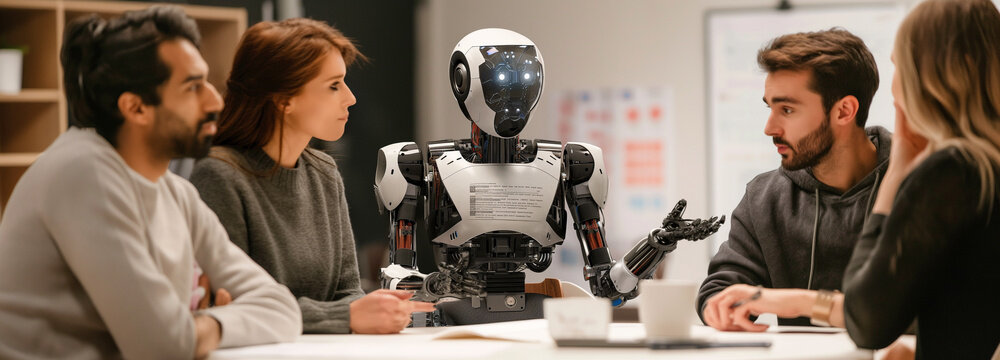 people working together with robots
