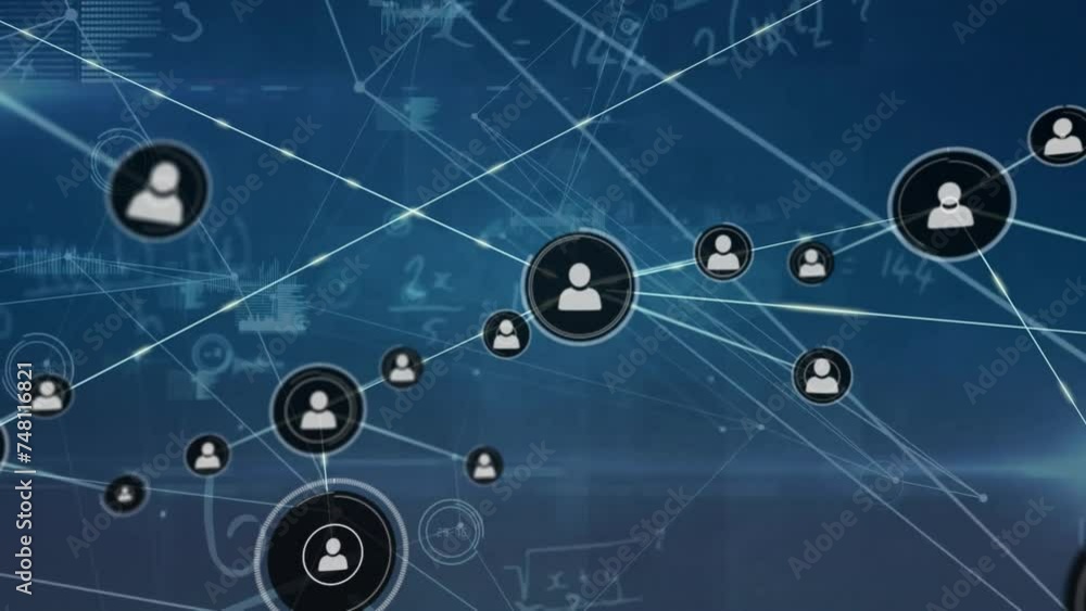 Poster animation of network of connections and data processing over servers
