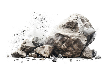 Rock stone white background fall black falling space isolated 