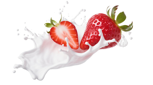 Fresh Strawberries in milk or yogurt splash.