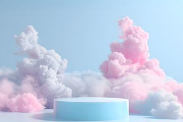 Cloud background podium blue 3d product sky white
