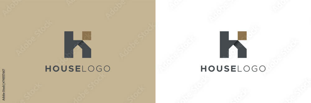 Poster house logo with initial letter h and k linked style isolated on dual background. usable for real est
