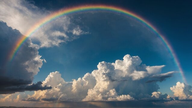 rainbow over the sea | blue sky with clouds