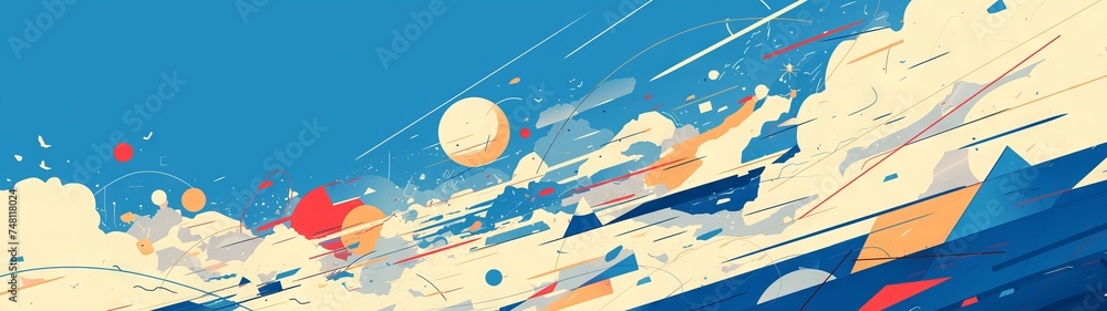 Aufkleber a dynamic abstract graphic design that combines blue and orange with space-themed elements and geome