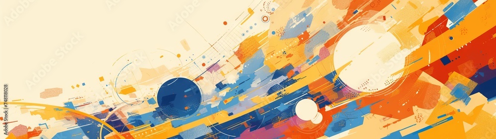 Aufkleber a dynamic abstract graphic design that combines blue and orange with space-themed elements and geome