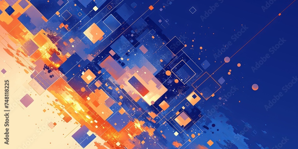 Aufkleber a dynamic abstract graphic design that combines blue and orange with space-themed elements and geome