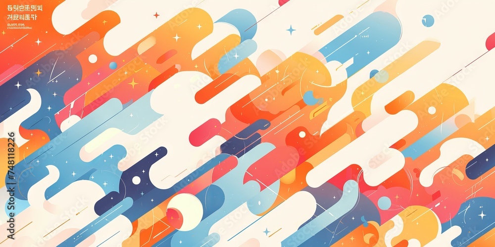 Aufkleber a dynamic abstract graphic design that combines blue and orange with space-themed elements and geome