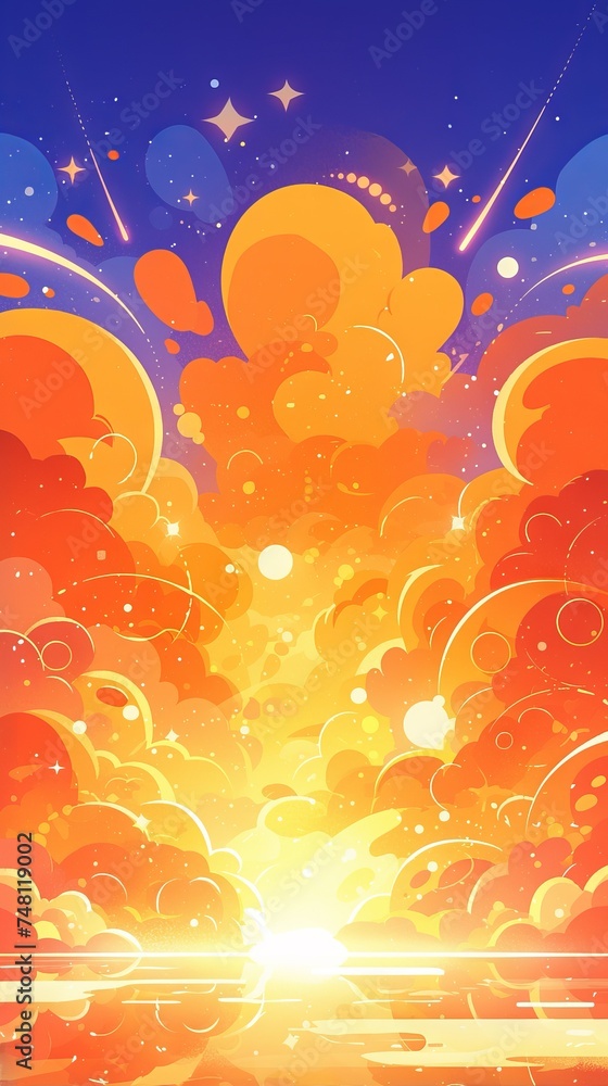 Aufkleber a dynamic abstract graphic design that combines blue and orange with space-themed elements and geome