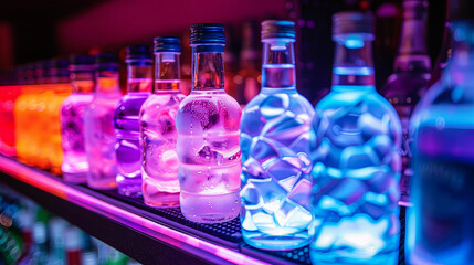 Star of a bar with an assortment of cocktails, fruits and decorative elements, creating an at