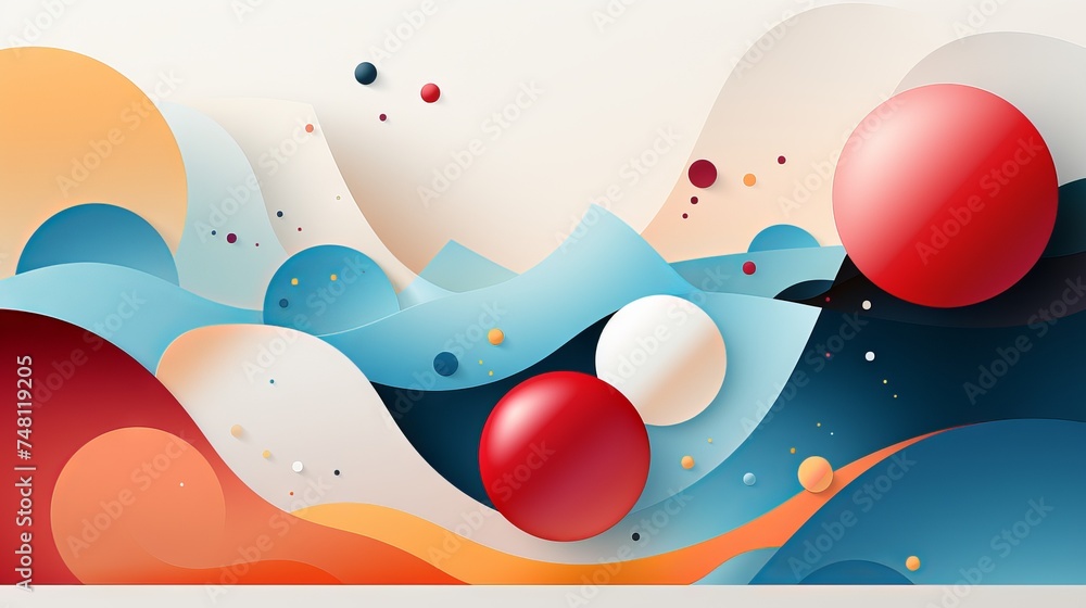 Poster bright and dynamic abstract in the neomorphism style with a variety of geometric shapes. concept: we