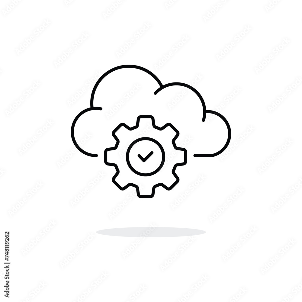 Fototapete data server icon like thin line cloud and gear. concept of database optimization pictogram or softwa