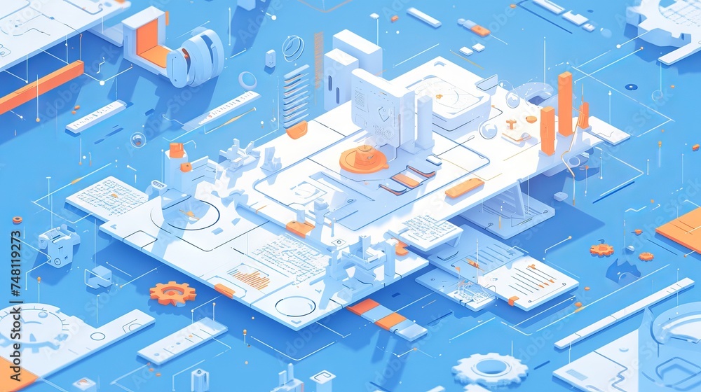 Aufkleber a dynamic abstract graphic design that combines blue and orange with space-themed elements and geome