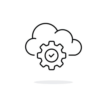 data server icon like thin line cloud and gear. concept of database optimization pictogram or software develop. linear trend modern logotype graphic stroke art design web element isolated on white
