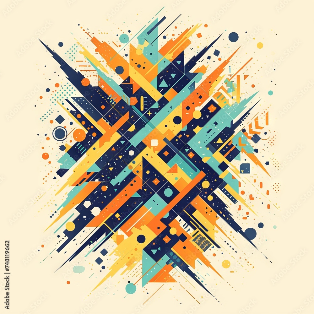 Poster bright and dynamic abstract in the neomorphism style with a variety of geometric shapes. concept: we