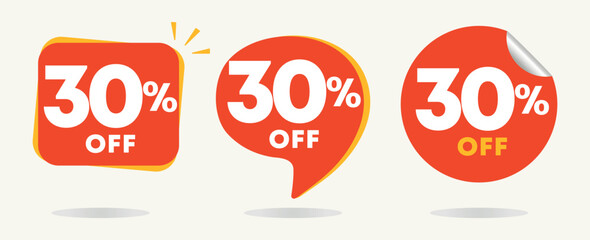 30% off. Value discount poster, price. Special offer sticker, tag. Red balloon icon, vector. Advertisement, advertising for sales, promotion, store, retail