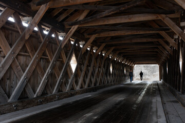 Inside an old covered bridge