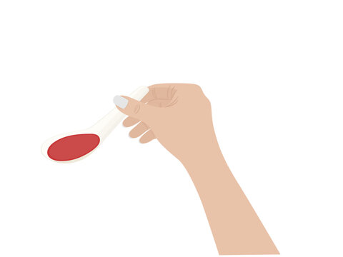 Hand holding a spoon on a white background.