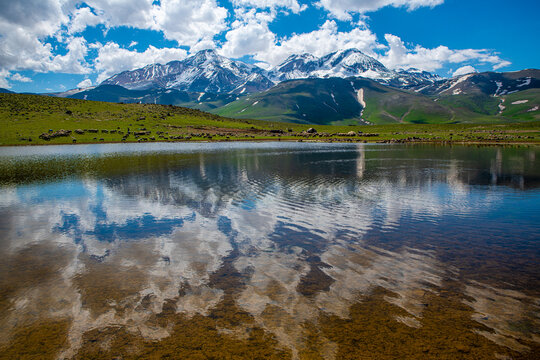 Serene Alpine Lake Reflections with Sabalan Mountain Backdrop - Ardabil Province, Iran