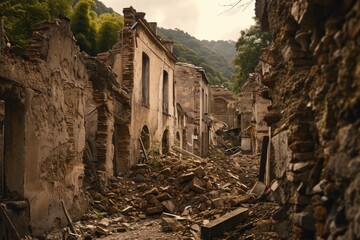 Fototapeta na wymiar Echoes of Disaster: Europe's Ancient City Bears Witness to Devastating Earthquake, Leaving Behind Scenes of Wreckage and Destruction.