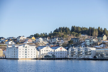Walking along the seaside in Kristiansun town Innlandet island