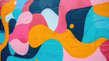 A captivating urban mural explodes with a kaleidoscope of patterns and colors, transforming a plain...