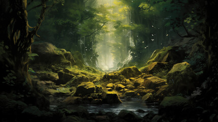Deep in heart of lush, ancient forest, solitary explorer stumbles upon a hidden glade untouched by human hands. Describe sights, sensations as they immerse themselves in the pristine beauty of nature