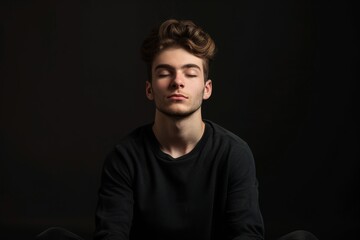 Fototapeta premium Attractive male model relaxes meditates dreams isolated