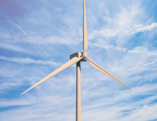 Windmill over blue sky. Wind energy concept