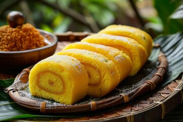 Bolu Gulung is a rolled sponge cake with jam or butter cream - obrazy, fototapety, plakaty