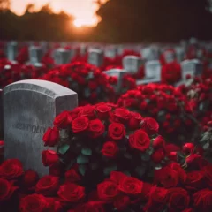 Fotobehang Grab voller roter Rosen © Matthias Rickli