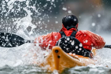 Keuken spatwand met foto Focused Kayaker Conquering the Turbulent River © Angela