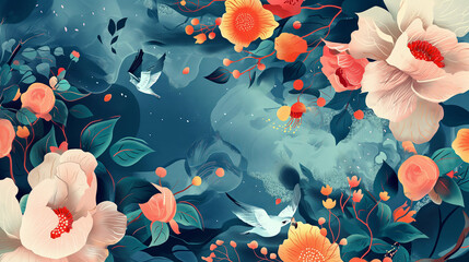 Hybrid tea rose flower painting on blue background