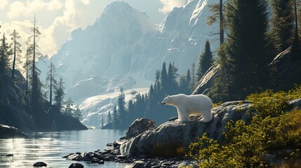 Polar bear in the wild, surrounded by stunning landscapes