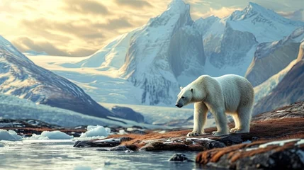 Tuinposter Polar bear in the wild, surrounded by stunning landscapes © Anna Zhuk