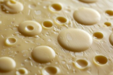 Fototapeta na wymiar Close up of yellow emmental cheese with round holes in a Swiss collection