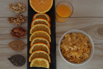 desayuno completo frutos secos almendras nueces  anacardos semillas chia lino tostado