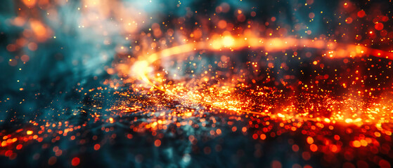 Magical Shiny Abstract, Bright Glowing Lights and Sparkles on Dark Background