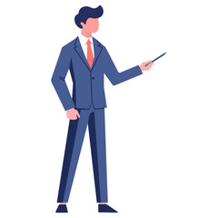 Man in a suit with a pointer. Vector flat icon