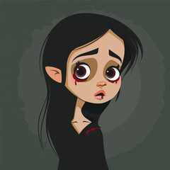distressed flat vector of a cartoon vampire girl 