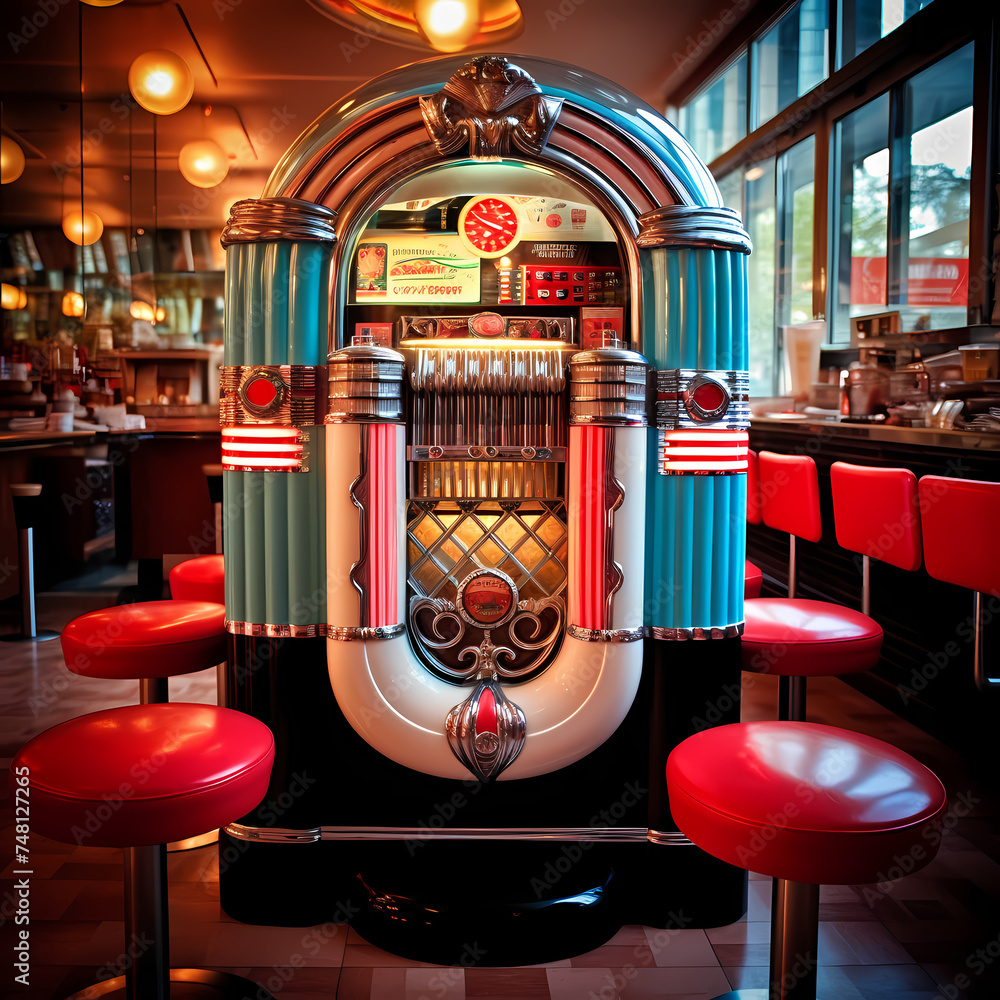 Poster retro jukebox in a 1950s diner.