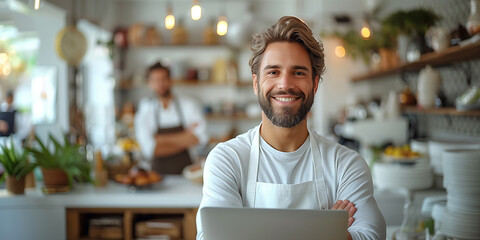 young Business owner Start up of enterprise small using laptop at workplace small business entrepreneur.